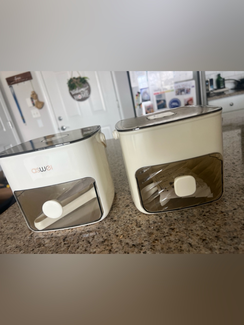 Cream Kitchen Storage Containers with Front Dispensing Drawer - Set of 2